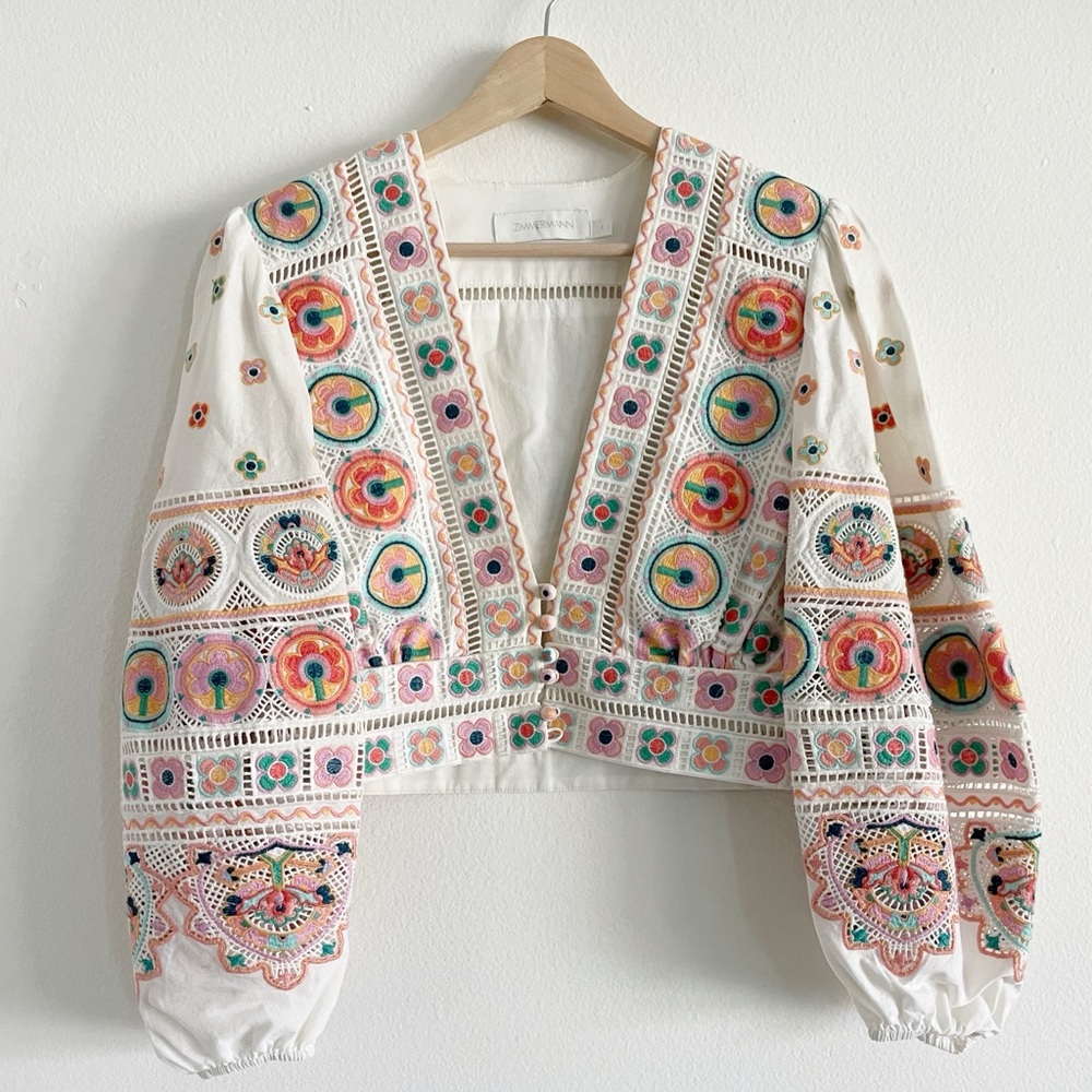 Zimmermann Brighton Embroidered Top Long Sleeve Colorful